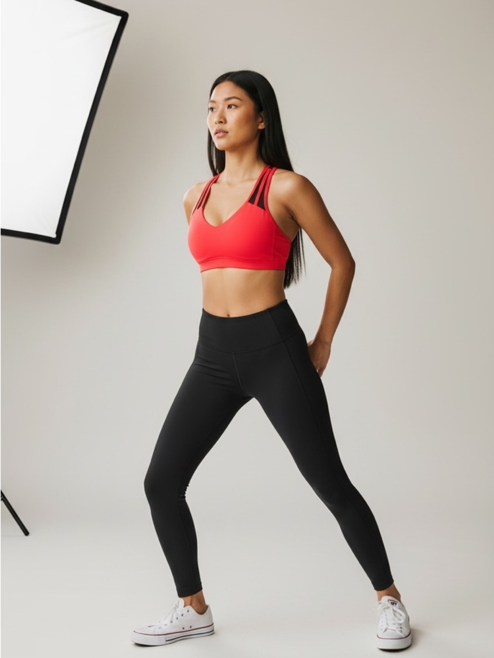 ASICS XS Women's Red Coral Black Mesh Y Back Sports Bra Running Yoga Pilates